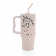 Kubki termiczne - Kubek termiczny 900 ml KOŃ personalizacja z grawerem różowy słomka - miniaturka - grafika 1