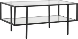 HOMCOM Stolik boczny szklany stolik kawowy z półką regulowane nóżki ze stalową ramą szklany blat szkło hartowane czarny 100 x 55 x 45,5 cm - Ławy i stoliki kawowe - miniaturka - grafika 1