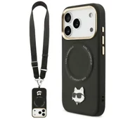 Etui i futerały do telefonów - Karl Lagerfeld Big Strap Choupette Metal Logo MagSafe do iPhone 17 Pro Czarny - miniaturka - grafika 1