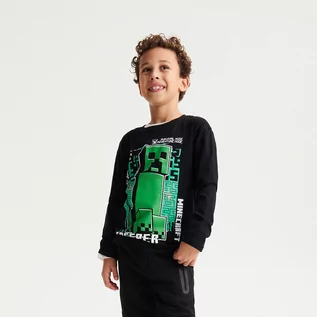 Koszulki dla chłopców - Reserved - Longsleeve Minecraft - Czarny - grafika 1