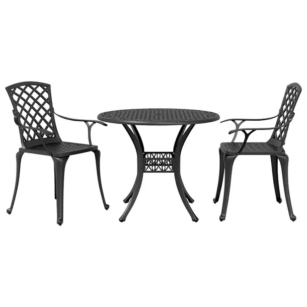 Zestaw mebli bistro ogrodowych czarny, stół 90x75 cm, krzesła 61x60x93 c