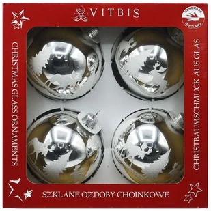 Bombka szklana dekor ŁOSIE 80 mm srebrny 4 szt. - Bombki - miniaturka - grafika 1