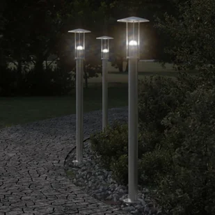 The Living Store Lampy ogrodowe na słupku - 3 szt. - srebrne - 100 cm - stal - Lampa Ogrodowa - Lampy ogrodowe - miniaturka - grafika 1
