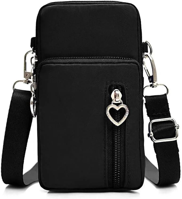 TOREBKA DAMSKA MINI NA RAMIĘ CZARNA LISTONOSZKA SERCE NYLON SPORT