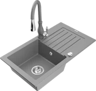 Zlewozmywaki z baterią - Mexen Pablo zlewozmywak granitowy 1-komorowy z ociekaczem i baterią kuchenną Savita, szary - 6510-71-672601-71 - miniaturka - grafika 1