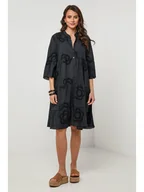 Sukienki - Lin Passion Lniana sukienka w kolorze czarnym - miniaturka - grafika 1