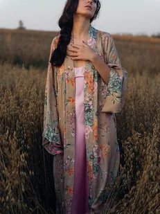 Kimono Bloom Beige LONG - Bluzki damskie - miniaturka - grafika 1