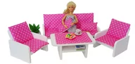 Domki dla lalek - Komplet drewniane mebelki do salonu dużego domku dla lalek : Sofa + fotele + ława 10el. , FUKSJA - miniaturka - grafika 1