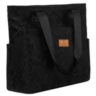 Torebki damskie - Czarny shopper damski z poliestru zawieszony na wygodnych uchwytach - Rovicky - miniaturka - grafika 1