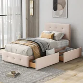 Łóżka dla dzieci i młodzieży - Łóżko tapicerowane Flieks łóżko pojedyncze łóżko drewniane z regulowanym zagłówkiem, stelażem listwowym i dwiema szufladami, aksamit 90x200cm łóżko młodzieżowe łóżko dziecięce - miniaturka - grafika 1