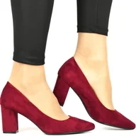 Czółenka - DAMSKIE CZÓŁENKA NA SŁUPKU SERGIO LEONE PB414 BORDOWE ZAMSZOWE - miniaturka - grafika 1