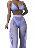 Stroje kąpielowe - Zestaw Bikini Fioletowy Strój Dwuczęściowy Spodnie Z Falbankami Na Lato S - miniaturka - grafika 1