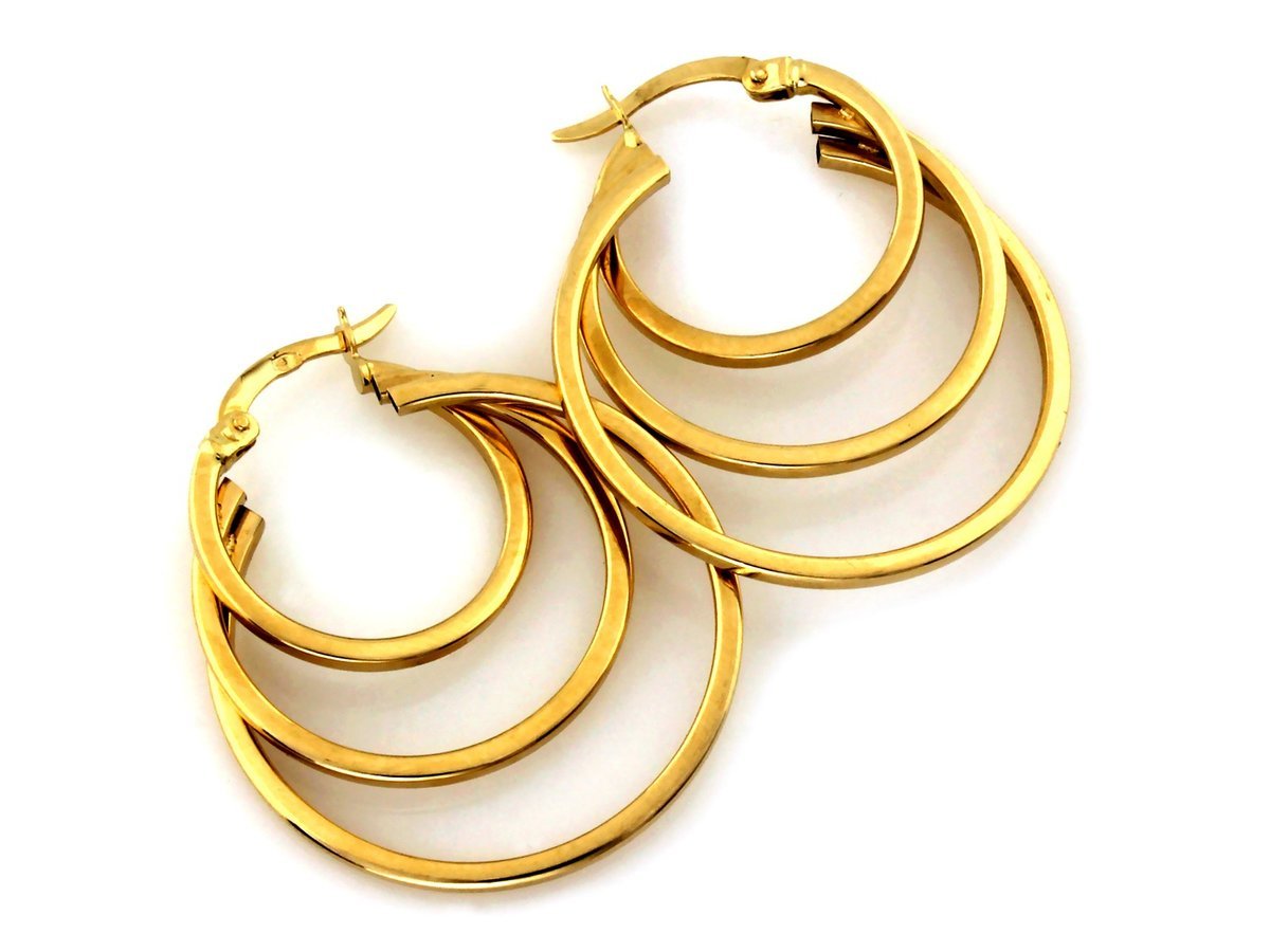 Kolczyki złote 585 potrójne koła 32mm 4.08g