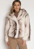 Płaszcze damskie - Jasnobeżowa Futrzana Kurtka z Nieodpinanym Kapturem Tusarea - miniaturka - grafika 1