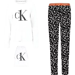 Spodnie damskie - Calvin Klein Damskie spodnie zestaw piżama L/S, Białe/Dist Animal Print Owies Ozdoby, L - grafika 1