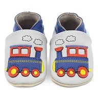 Skarpetki dla dzieci - Dotty Fish Miękkie skórzane buty do chodzenia boso dla chłopców i małych dzieci. Antypoślizgowe zamszowe podeszwy. 0-6 miesięcy - 4-5 lat, Szary pociąg, 3-4 Years - miniaturka - grafika 1