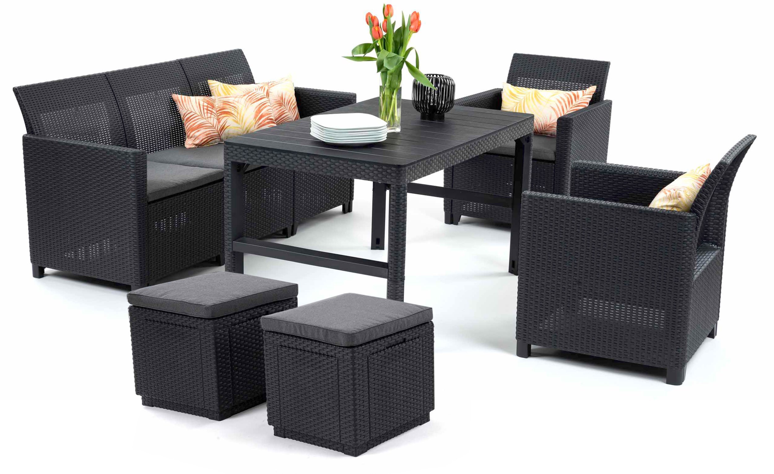 KETER Zestaw mebli ogrodowych Marie 3-set Lyon Club dla 7 osób grafitowy