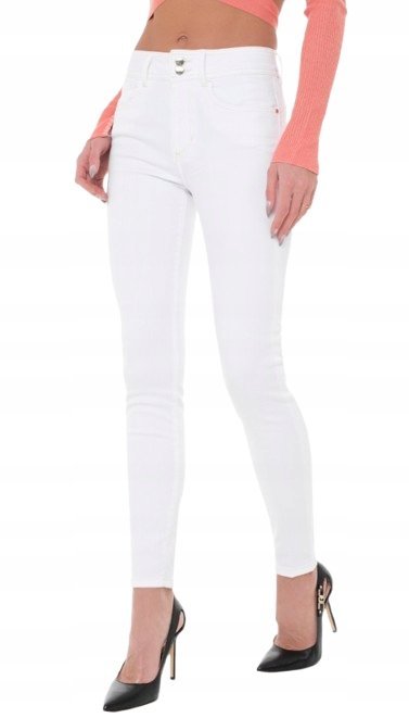 Guess Białe Dopasowane Jeansy Z Niskim Stanem I Guzikami 27 Gna