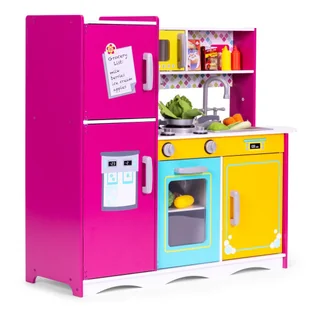 Duża Drewniana Kuchnia Dla Dzieci Kolorowa Otwierana Lodówka Piekarnik Mikrofalówka Ecotoys - Zabawki AGD - miniaturka - grafika 1