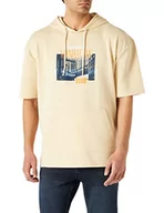 Bluzy męskie - Koton Męska bluza z kapturem z nadrukiem, Ecru (002), S - miniaturka - grafika 1