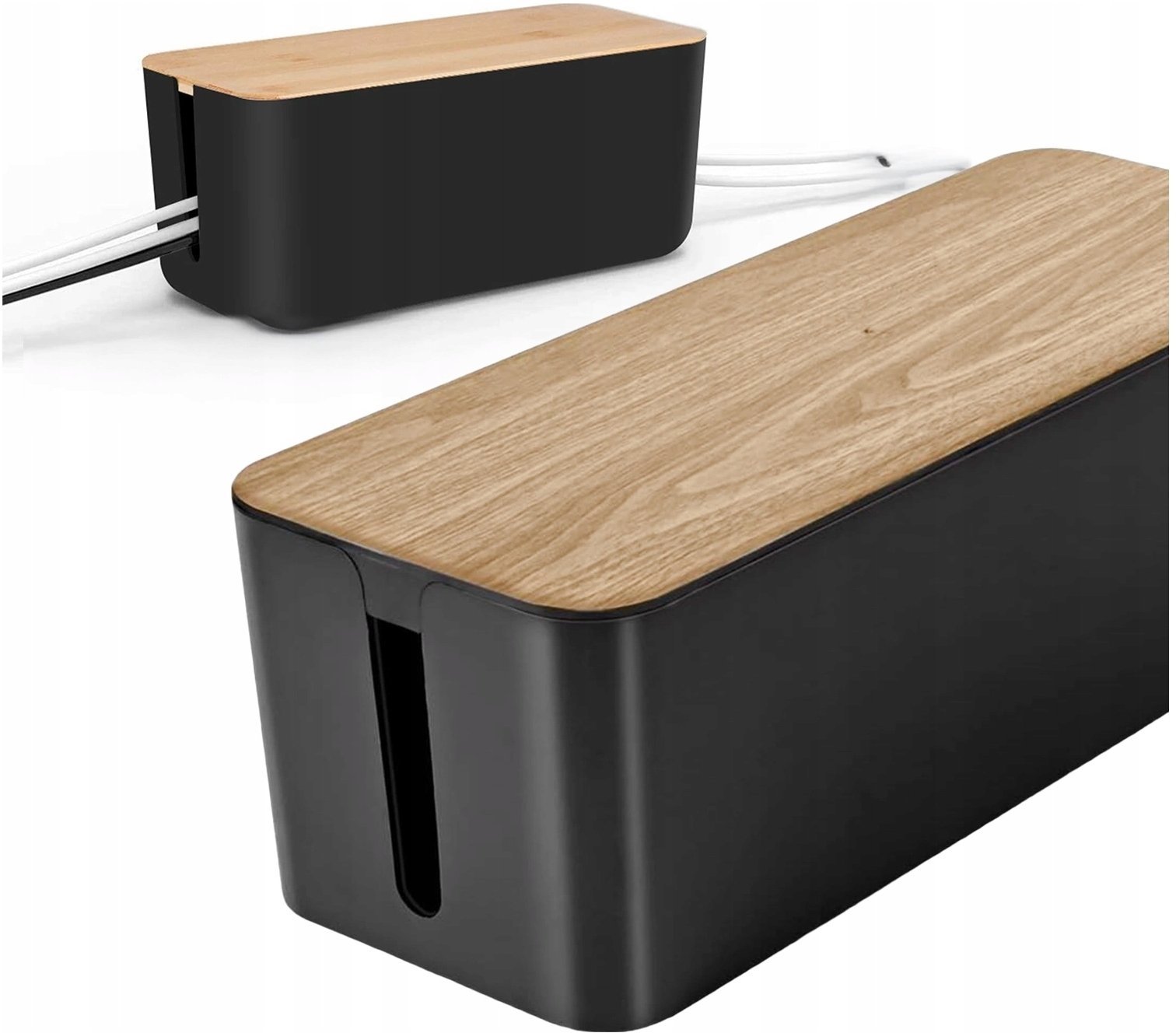 Organizer Pojemnik na Kable i Listwy, Pudełko Biurkowe i Podłogowe Rozmiar L, Estetyczne Wykończenie Drewno, Alogy CableBox - C