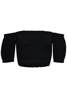 Koszulki i topy damskie - Superdry Koszula Vintage Smocked Crop Top Eclipse Navy 42 Damski, Eclipse Navy, 40 - miniaturka - grafika 1