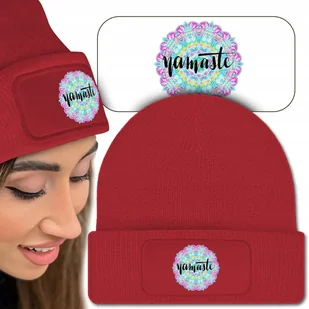 Zimowa Wygodna Czapka Czerwona NAMASTE Modne Wz - Czapki damskie - miniaturka - grafika 1