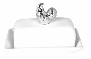 Maselniczka ceramiczna, biała ze srebrnym kogutem, 18,5x11,5x13 cm - Pozostałe akcesoria kuchenne - miniaturka - grafika 1