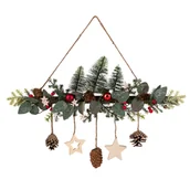 Sztuczne kwiaty - Gałązka dekoracyjna z wiszącymi szyszkami i gwiazdami 50 x 45 cm - miniaturka - grafika 1