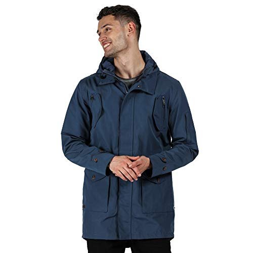 Regatta Męska kurtka z podszewką Makarius z kapturem outdoorowa parka kurtki wodoodporne muszelki Ciemny denim 3XL