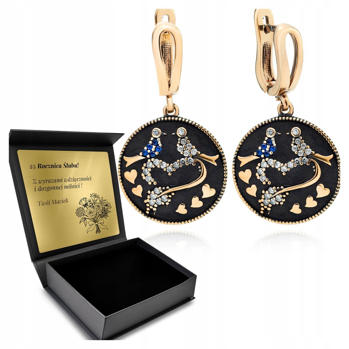Kolczyki Srebrne 925 Cyrkonie Biżuteria Miłości Dla Kobiety + Grawer