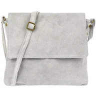 Torebki damskie - Włoska Torebka damska zamszowa listonoszka z klapą jasna szara B67 szary, srebrny - miniaturka - grafika 1