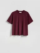Koszulki i topy damskie - Reserved - Bawełniany t-shirt oversize - mahoniowy - miniaturka - grafika 1