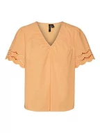 Bluzki damskie - VERO MODA Women's VMSIV SS V-Neck TOP WVN BTQ bluzka, Mock Orange, XS, Mock Orange, XS - miniaturka - grafika 1