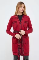 Swetry damskie - Karl Lagerfeld kardigan z domieszką wełny kolor czerwony lekki - miniaturka - grafika 1