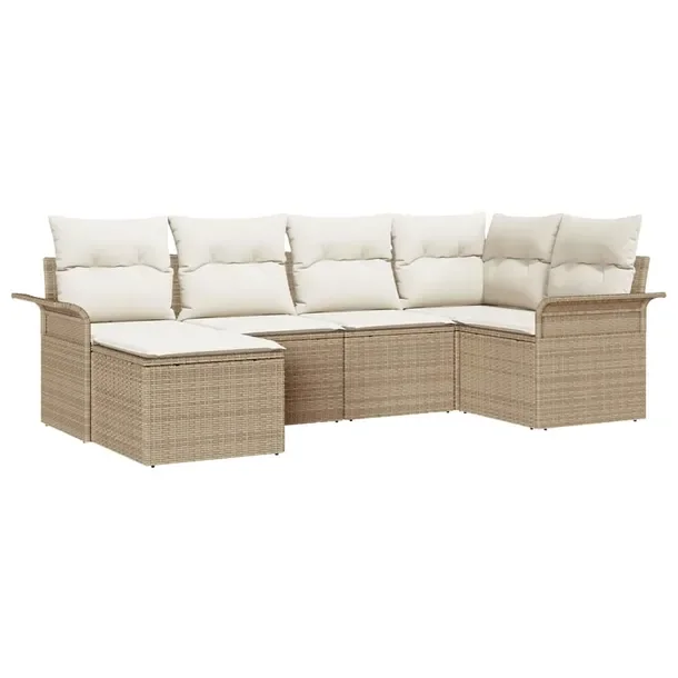 Zestaw Sof Ogrodowych Modułowych Beżowo-Białe, Rattan, 3 Osoby