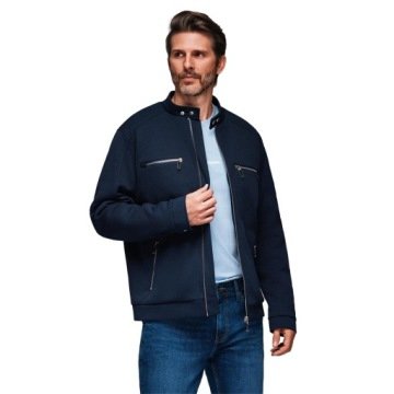 Męska kurtka typu biker z kieszeniami granatowa V1 OM-JALP-0157 S