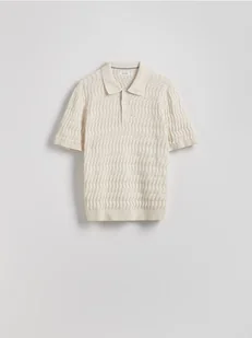 Reserved - Strukturalny sweter polo - kremowy - Swetry męskie - miniaturka - grafika 1