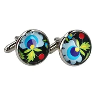 Spinki do mankietów i krawatów - Spinki do mankietów - haft kaszubski (czarne) - miniaturka - grafika 1