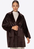 Płaszcze damskie - Krótki płaszcz oversize ze sztucznego futra brązowy - miniaturka - grafika 1