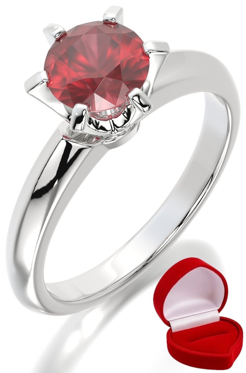 ZŁOTY PIERŚCIONEK ZARĘCZYNOWY 585 14k RUBIN 1 ct BIAŁE ZŁOTO R14