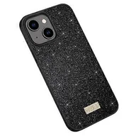 Etui i futerały do telefonów - Dla iPhone 15 SULADA Glittery PC + TPU + ręcznie robione skórzane etui na telefon komórkowy Czarny - miniaturka - grafika 1