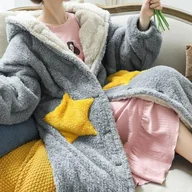 Szlafroki damskie - Pluszowy szlafrok - Szary S/M - miniaturka - grafika 1