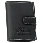 Portfele - Duży portfel na karty z ochroną RFID Protect portfel na zatrzask ze skóry naturalnej nubukowej Always Wild, czarny - miniaturka - grafika 1