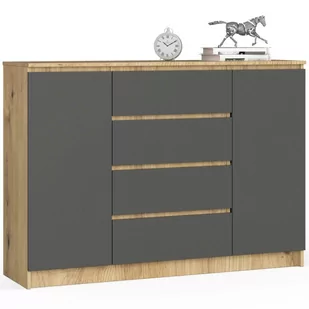 Komoda K 140 cm 2 drzwi 4 szuflady - dąb artisan-grafit szary - Komody - miniaturka - grafika 1