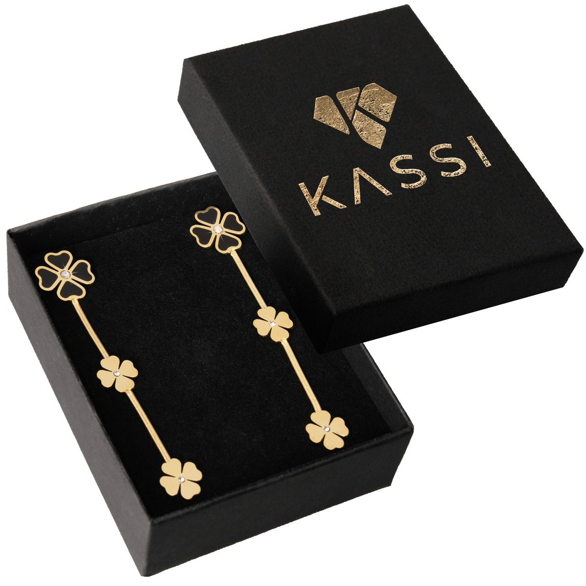 Kolczyki złote Koniczyna stal chirurgiczna stali pozłacane z czarnym czarne