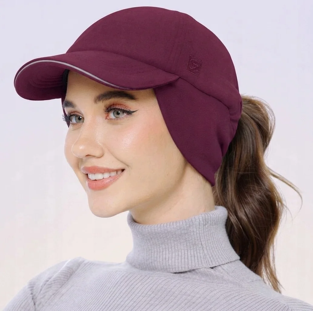 Czapka zimowa damska z kucykiem czerwonA wine red rozmiar 55-58