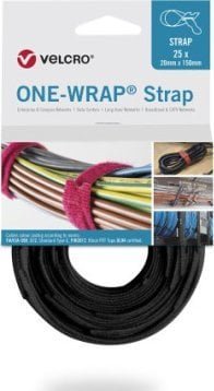 VELCRO One Wrap 20 mm x 150 mm, 25 sztuk, trudnopalna, czarna