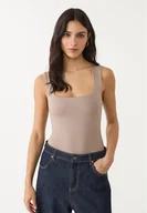 Koszulki i topy damskie - Stradivarius Body poliamid z dekoltem kwadratowym Brązowy L - miniaturka - grafika 1