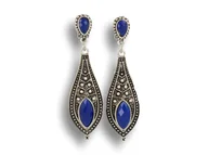 Kolczyki - Klipsy do uszu srebrne z chabrowymi kryształkami, styl vintage - miniaturka - grafika 1